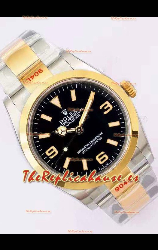 Rolex Explorer I Dial Negro - Oro Amarillo en Acero en Movimiento Suizo Automático 3235