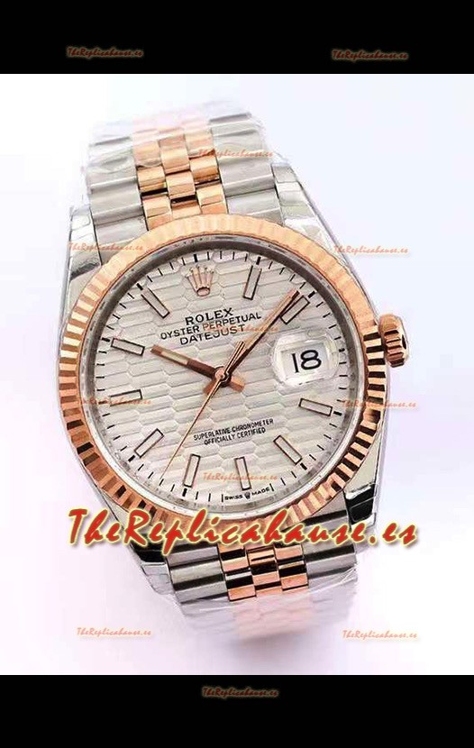 Rolex Datejust Dial Fluted-Motif 41MM Movimiento Cal.3135 Reloj Réplica Suizo en Caja de Acero 904L de Dos Tonos