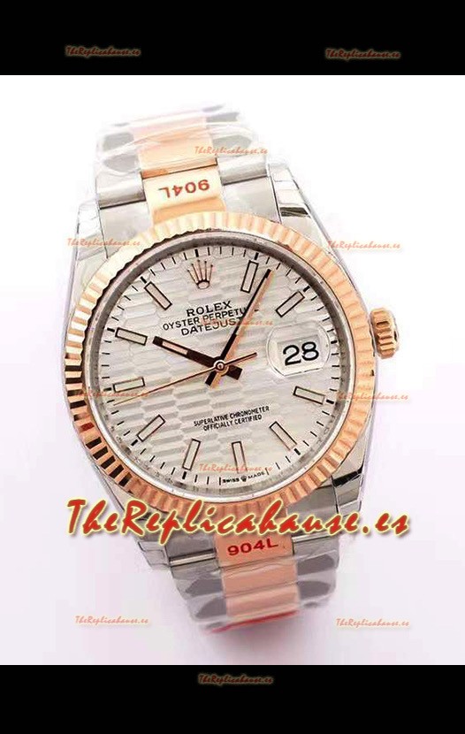 Rolex Datejust Dial Fluted-Motif 41MM Movimiento Cal.3135 Reloj Réplica Suizo en Caja de Acero 904L de Dos Tonos