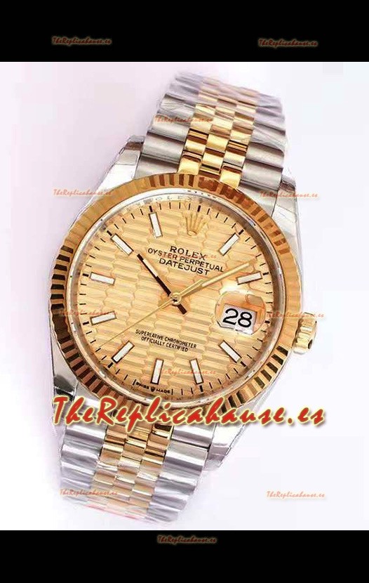 Rolex Datejust Dial Fluted-Motif 41MM Movimiento Cal.3135 Reloj Réplica Suizo en Caja de Acero 904L de Dos Tonos