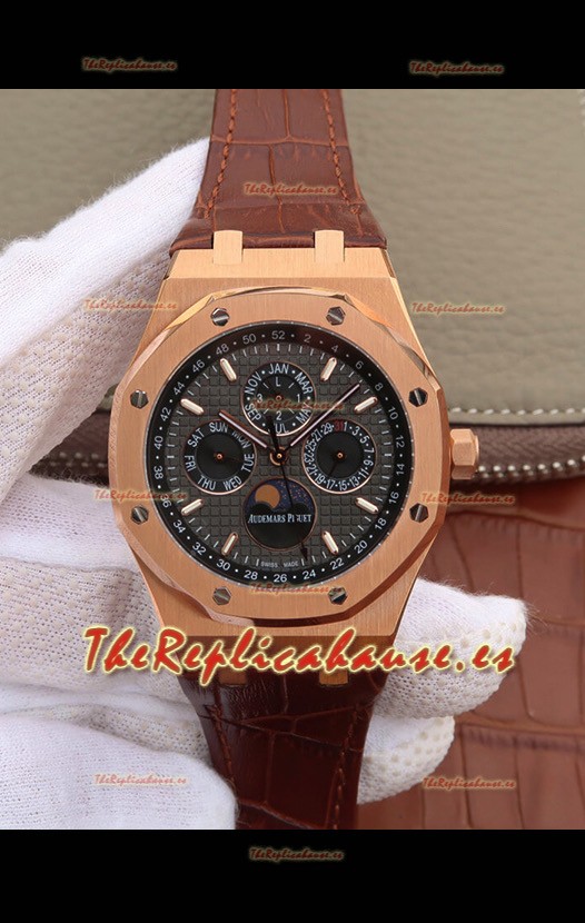 Audemars Piguet Royal Oak Calendario Perpetuo Reloj Réplica Suizo Caja de Oro Rosado - Dial Gris