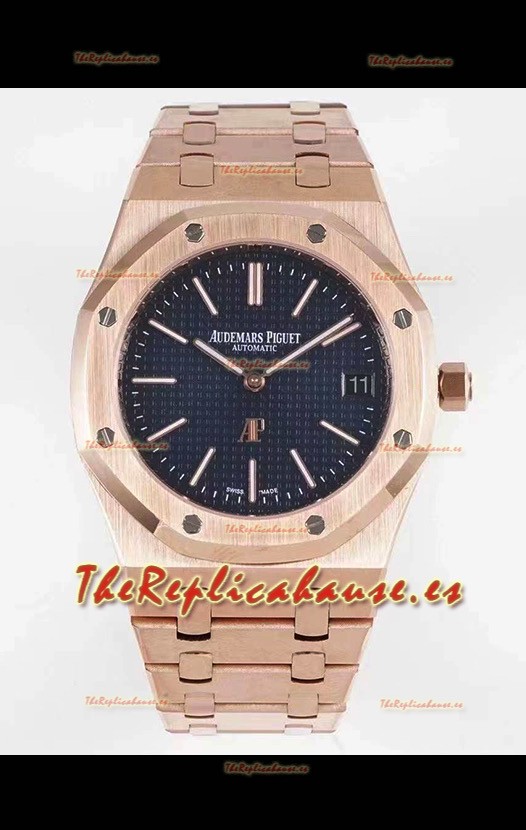 Audemars Piguet Royal Jumbo Oak Super Fino Reloj Réplica Suizo a espejo 1:1 Oro Rosado Dial Azul