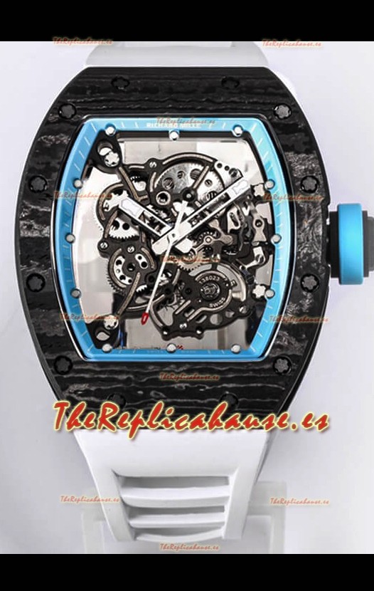 Richard Mille RM055 Caja Carbono Negra Reloj Réplica a Espejo 1:1 Correa Blanca