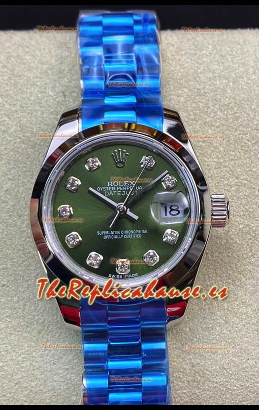 Rolex Datejust Ladies 28MM Movimiento Cal.3135 Réplica Suiza En Dial Verde - Caja de Acero 904L