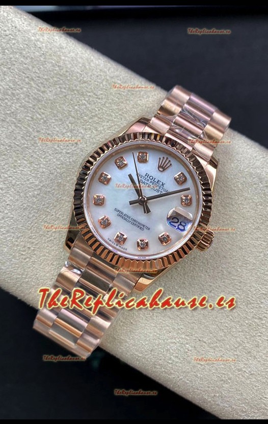 Rolex Datejust 278275 31MM Reloj Réplica Suizo en Acero 904L Oro Rosado Dial Blanco Perla - Réplica a Espejo 1:1