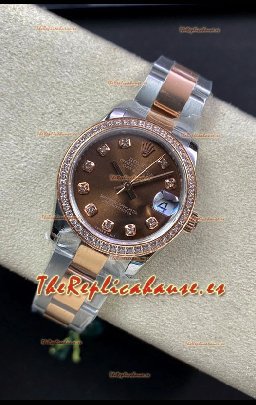 Rolex Datejust 278381 31MM Reloj Réplica Suizo en Acero 904L Oro Rosado dos Tonos Dial Marrón - Réplica a Espejo 1:1