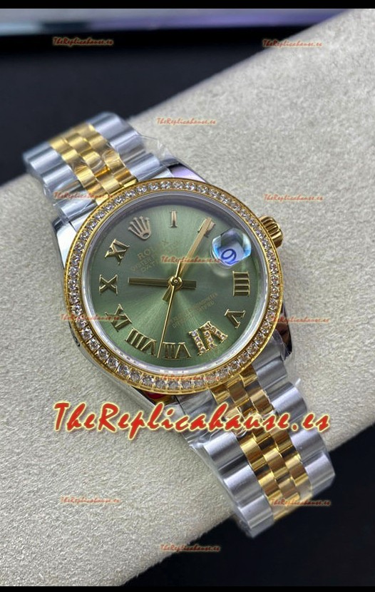 Rolex Datejust M278383RBR 31MM Reloj Réplica Suizo en Acero 904L Oro Amarillo dos Tonos Dial Verde - Calidad 1:1