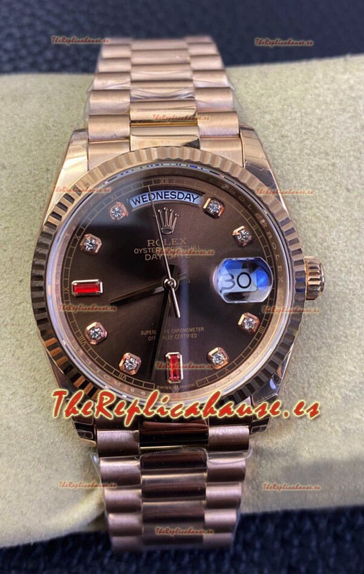Rolex Day Date 36MM 118235 Oro Rosado Dial Marrón Reloj Réplica a Espejo 1:1