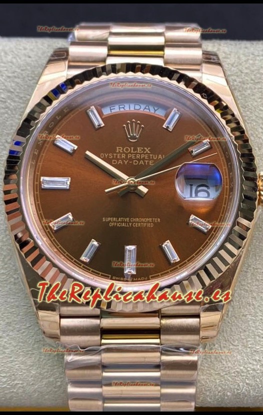 Rolex Day Date 40MM 228235 Oro Rosado Dial Marrón Brown Reloj Réplica a Espejo 1:1