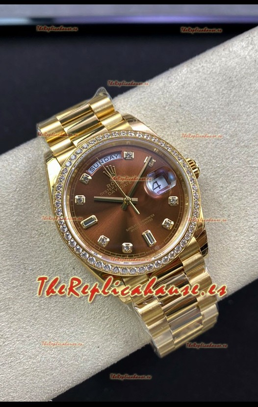 Rolex Day Date 36MM Oro Amarillo M128348RBR-0005 Dial Marrón Reloj Réplica a Espejo 1:1