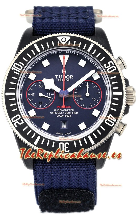 Tudor Pelagos FXD Caja Titanio Réplica Espejo 1:1 Cronógrafo Dial Azul En Correa Nato