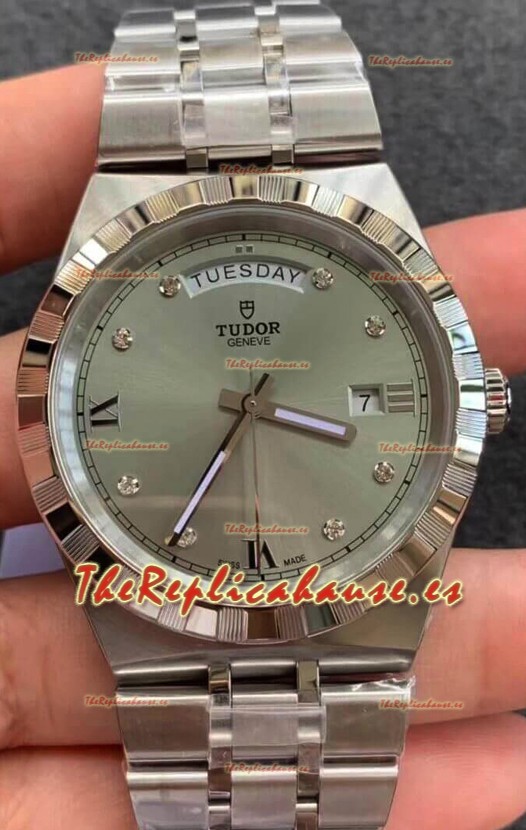 Tudor Reloj Edición Royal - Réplica Espejo 1:1 en Caja de Acero - Dial Diamantes Gris