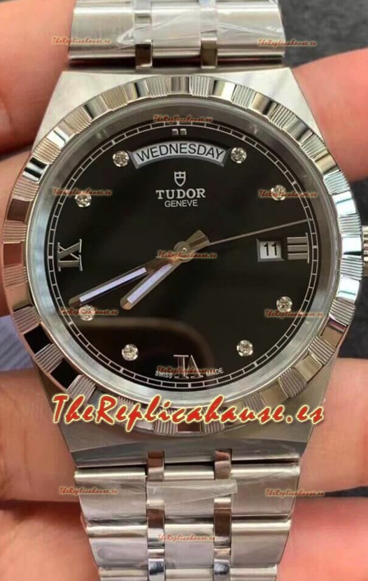 Tudor Reloj Edición Royal - Réplica Espejo 1:1 en Caja de Acero - Dial Diamantes Negro