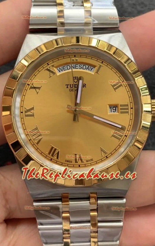 Tudor Reloj Edición Royal - Réplica Espejo 1:1 en Caja en Dos Tonos - Dial Romano Oro