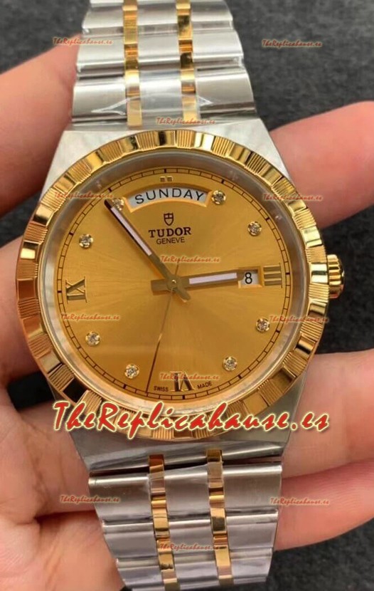 Tudor Reloj Edición Royal - Réplica Espejo 1:1 en Caja en Dos Tonos - Dial Diamantes Oro