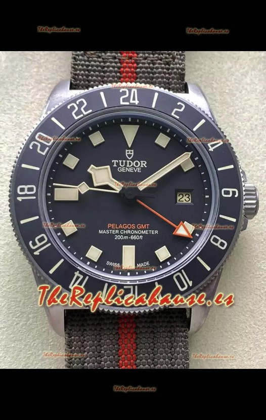 Tudor Pelagos FXD GMT Titanium Casing Réplica Espejo 1:1 Dial Negro en Correa Verde Nato