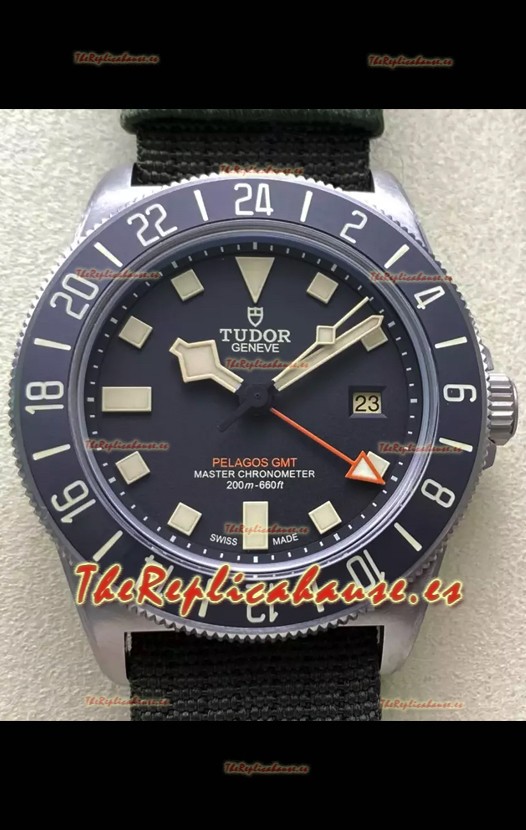 Tudor Pelagos FXD GMT Titanium Casing Réplica Espejo 1:1 Dial Negro en Correa Verde Nato