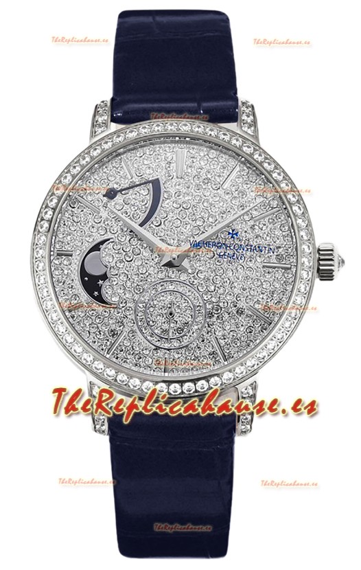 Vacheron Constantin Traditionelle Moon Phase Diamantes Pavimentados Oro Rosado Réplica Suiza 