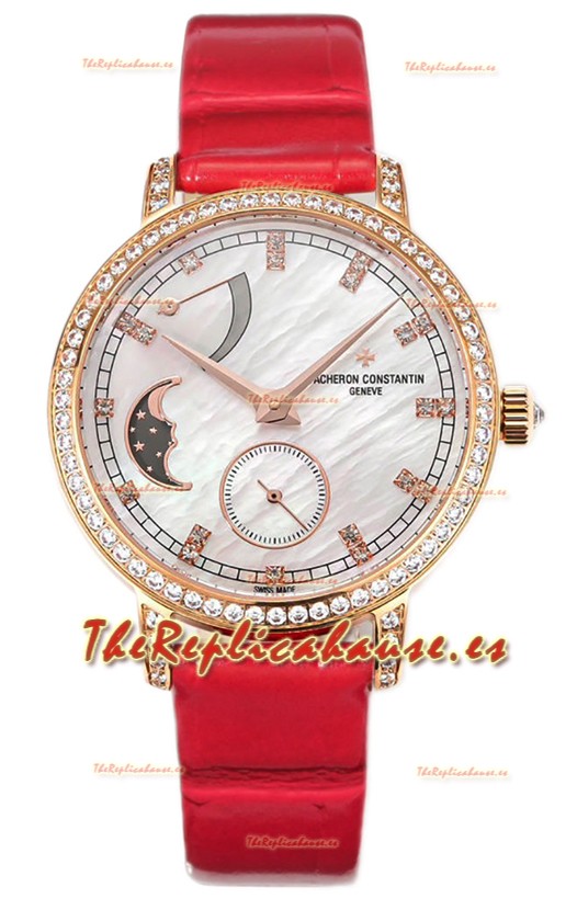 Vacheron Constantin Traditionelle Moon Phase Dial Madre Perla en Oro Rosado Réplica Suiza