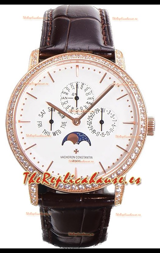 Vacheron Constantin Patrimony Perpetual Calendar Ultra-Thin Oro Rosado Dial Blanco Réplica Suiza