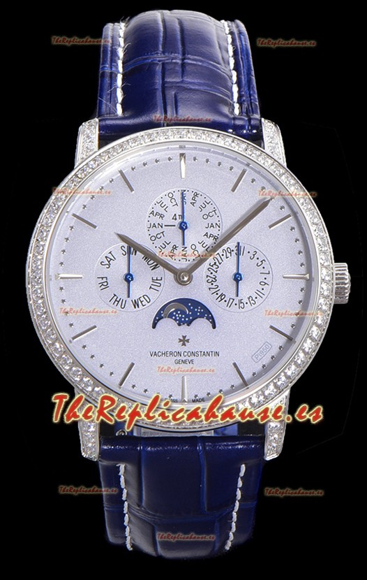 Vacheron Constantin Patrimony Perpetual Calendar Ultra-Thin Oro Blanco Dial Azul Claro Réplica Suiza