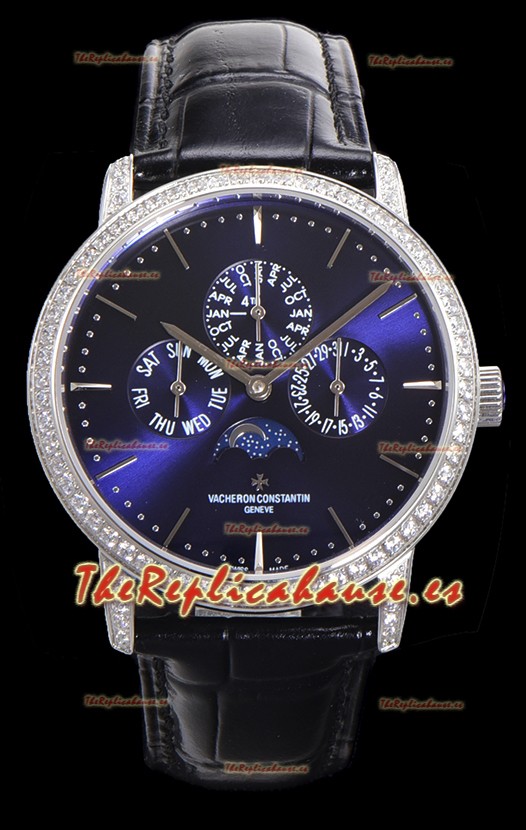 Vacheron Constantin Patrimony Perpetual Calendar Ultra-Thin White Gold Dial Azul Réplica Suiza