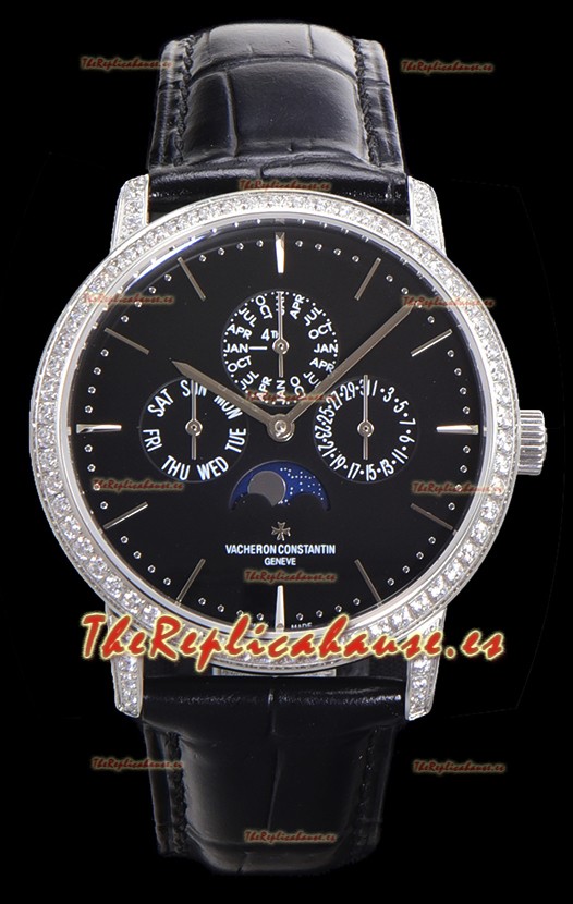 Vacheron Constantin Patrimony Perpetual Calendar Ultra-Thin Oro Blanco Dial Negro Réplica Suiza