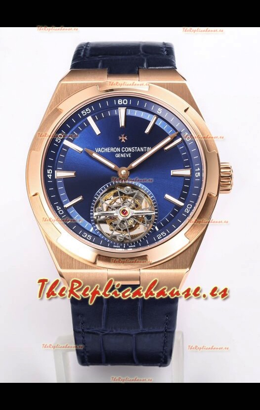 Vacheron Constantin Overseas Tourbillon Oro Rosado en Dial Azul Correa de Piel Réplica a Espejo 1:1
