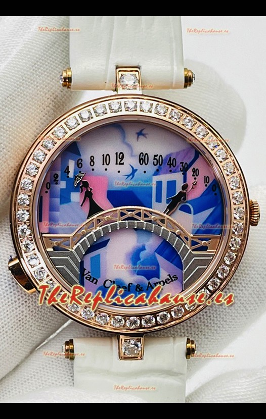 Van Cleef & Arpels Lady Arpels Pont des Amoureux en Oro Rosado Correa Blanca