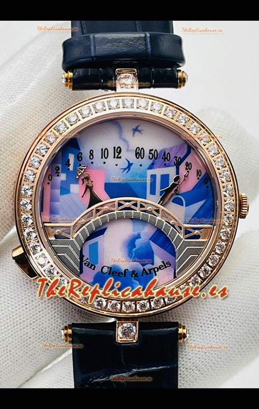 Van Cleef & Arpels Lady Arpels Pont des Amoureux en Oro Rosado Correa Azul Oscuro