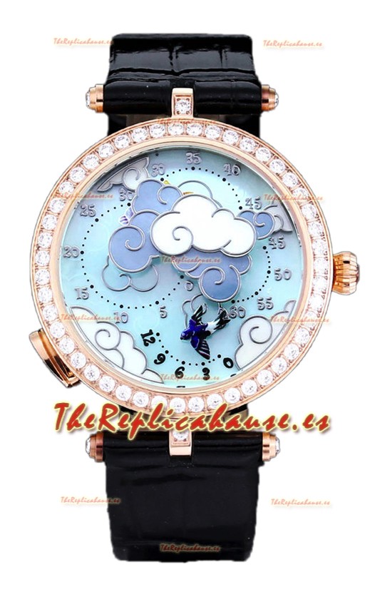Van Cleef & Arpels Donde Des Papillons Caja Oro Rosado Reloj Movimiento Réplica Suizo