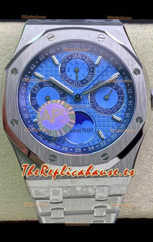 Audemars Piguet Royal Oak Calendario Perpetuo Reloj Réplica Suizo Caja de Acero con Dial de Acero color Azul