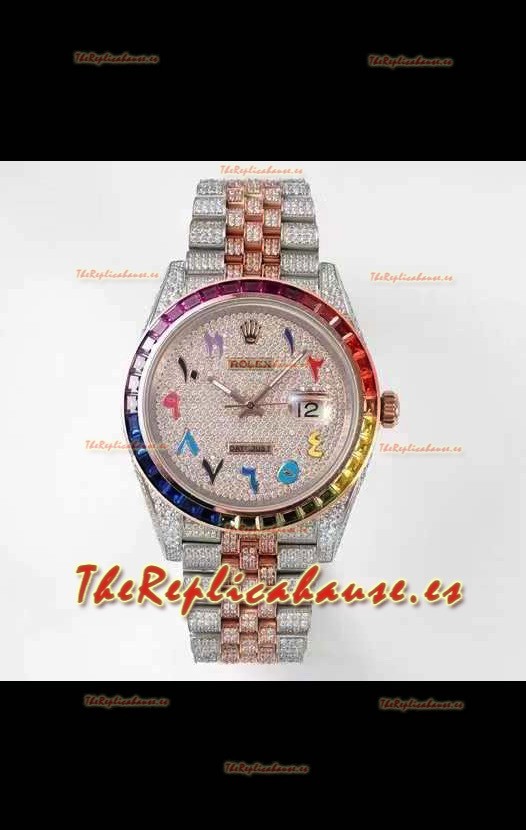 Rolex Datejust Full ICED Out Arabic Numerals Watch in 41MM Casing - 3135 Movement Oro Rosado 