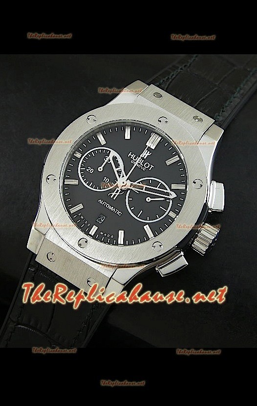 Hublot Classic Fusion Swiss Watch, esfera negra, estuche de acero inoxidable