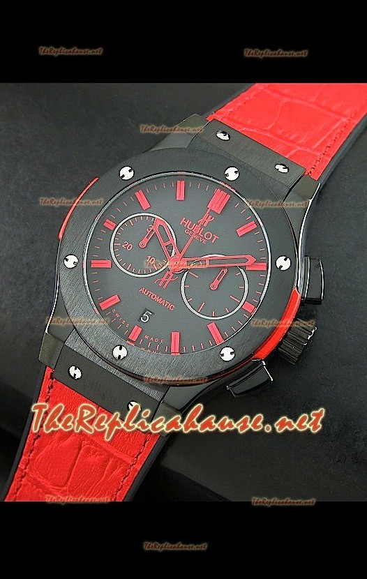 Hublot Classic Fusion Swiss Watch, estuche en PVD y malla roja