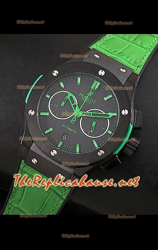 Hublot Classic Fusion Swiss Watch, estuche en PVD y malla verde