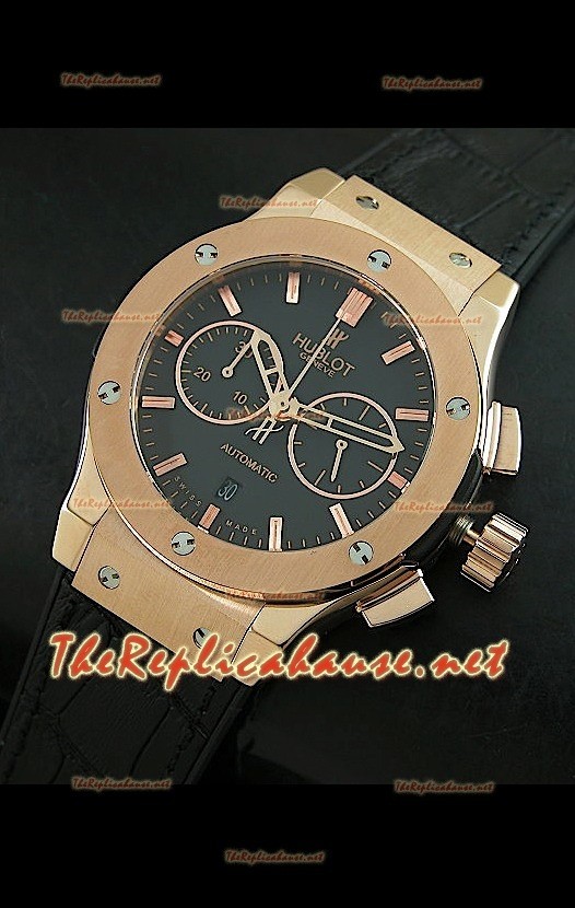 Hublot Classic Fusion Swiss Watch, esfera negra, estuche en oro rosado