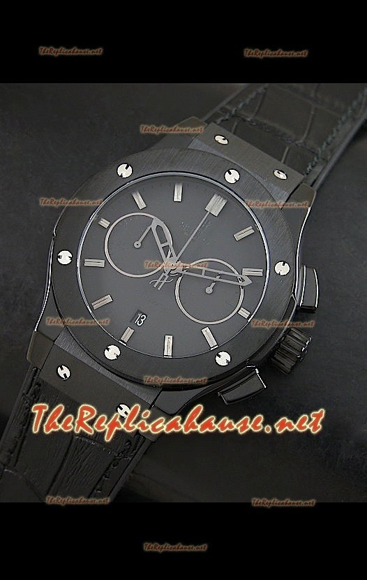 Reloj Suizo Hulbot Classic Fusion, carcasa de PVD, malla negra.
