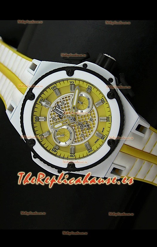 Hublot King Power Ferrari Edición Réplica Suiza-Malla blanco/amarilla