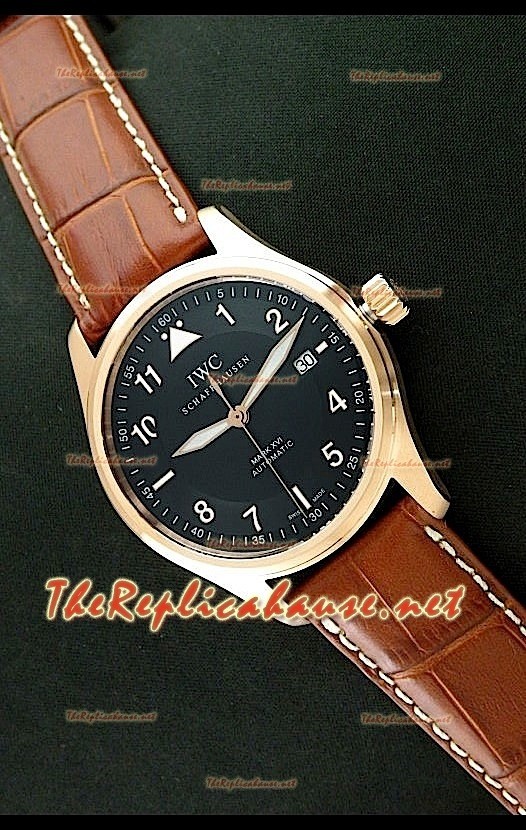 IWC Mark XVI Reproducción Reloj Suizo Oro Rosa - Correa Marrón 40MM