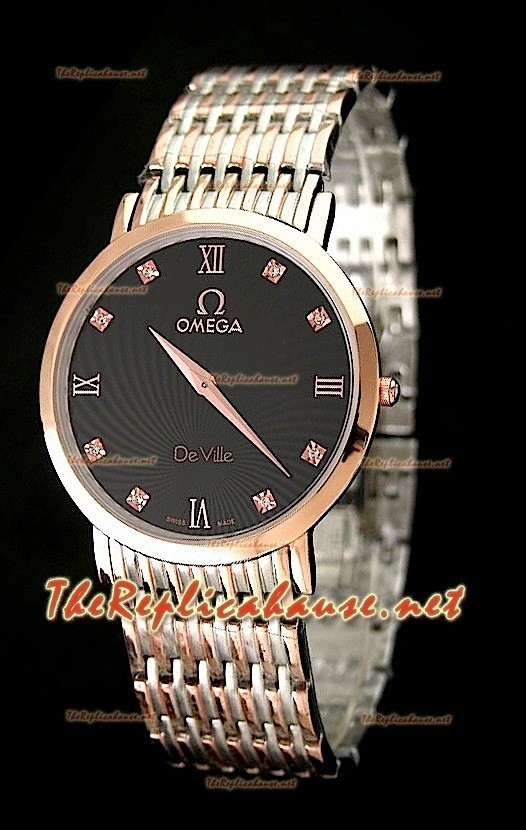 Omega Deville Reproducción Japonesa Reloj para Hombre en dos Tonos - Esfera de color Negro
