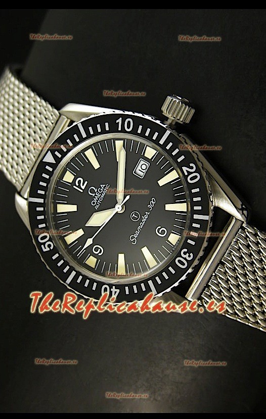 Omega Seamaster 300 R - Esfera negra marina Suizo con malla 