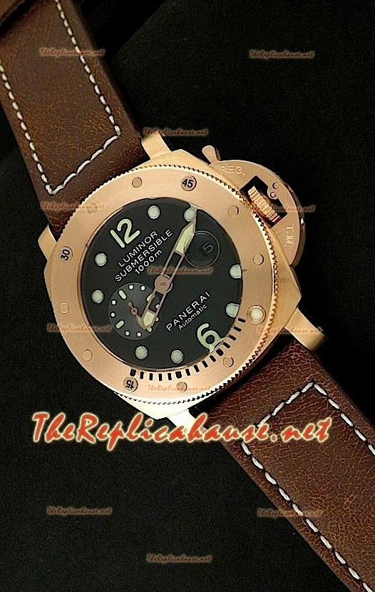 Panerai Lumenor Reloj de Oro Rosa Sumergible con Esfera de color Negro - 47MM 