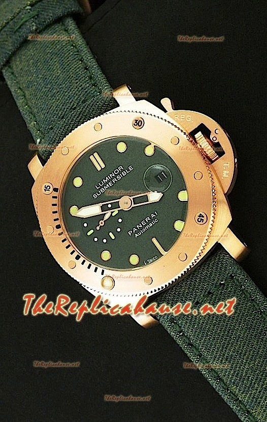 Panerai Lumenor Reloj de Oro Rosa Sumergible con Esfera Verde - 47MM 