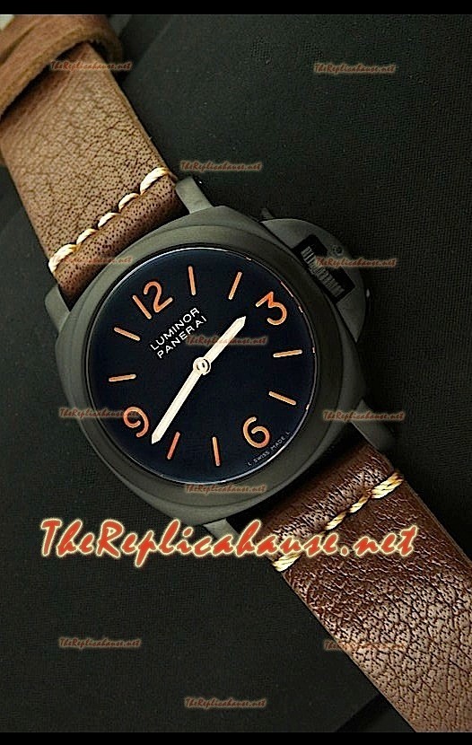 Panerai Lumenor Base 44MM Reloj Suizo en Correa Marrón Oscura