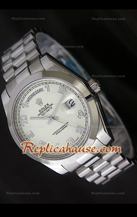 Rolex DayDate Reproducción Reloj Suizo con Esfera Blanca