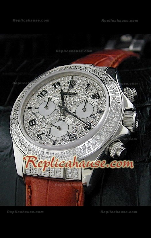 Rolex Daytona Reloj Suizo con Correa de Piel y Esfera de color Negro