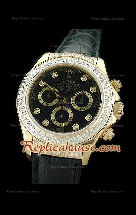 Rolex Daytona Reloj Suizo de Oro con Esfera de color Negro