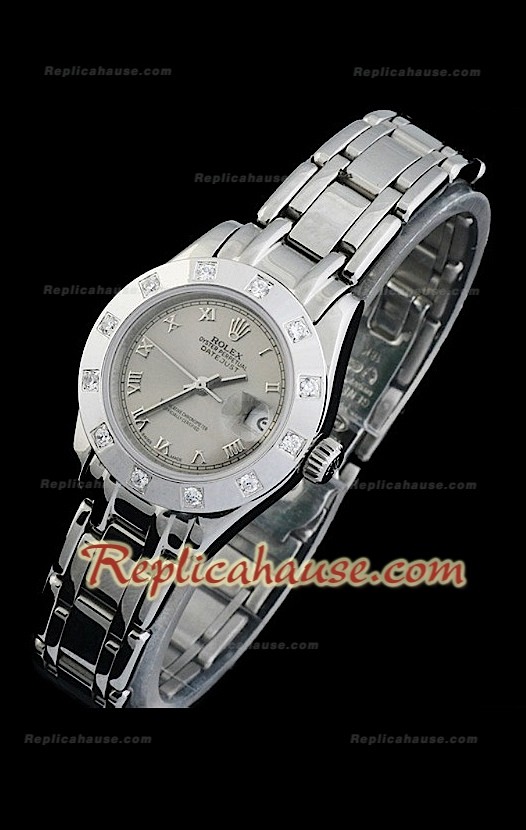 Rolex Datejust Reproducción Reloj Suizo para Señoras con Esfera Gris y Números Árabes