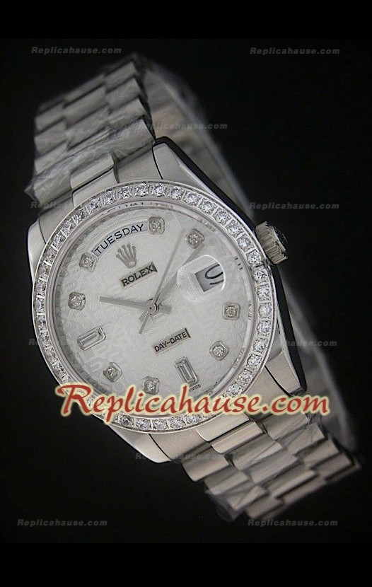 Rolex DayDate Reproducción Reloj Suizo Esfera Blanca Impresa